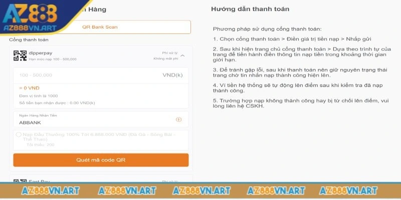 Nạp vốn cược bằng quét mã QR
