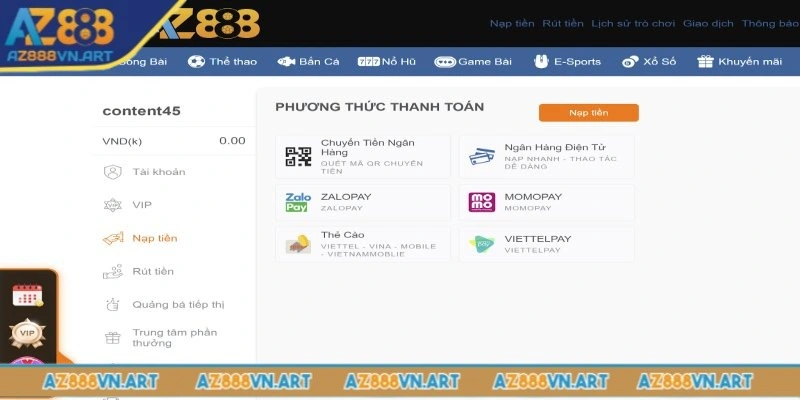 Ưu điểm khi nạp tiền AZ888